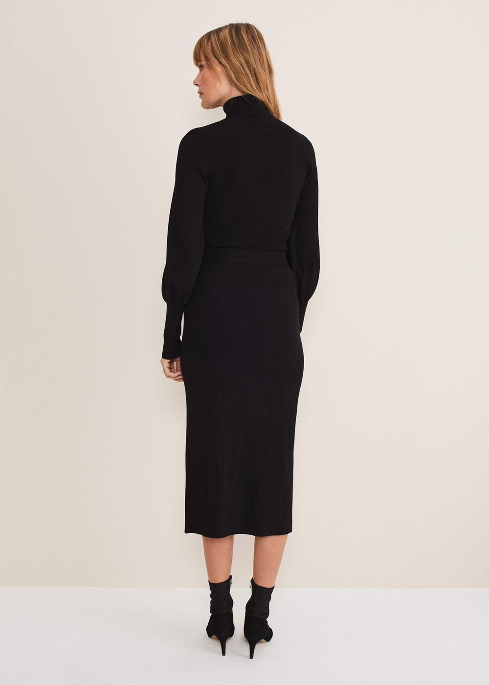 Irina Ribbed Button Detail Knit Skirt - Black