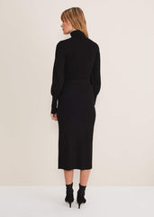 Irina Ribbed Button Detail Knit Skirt - Black