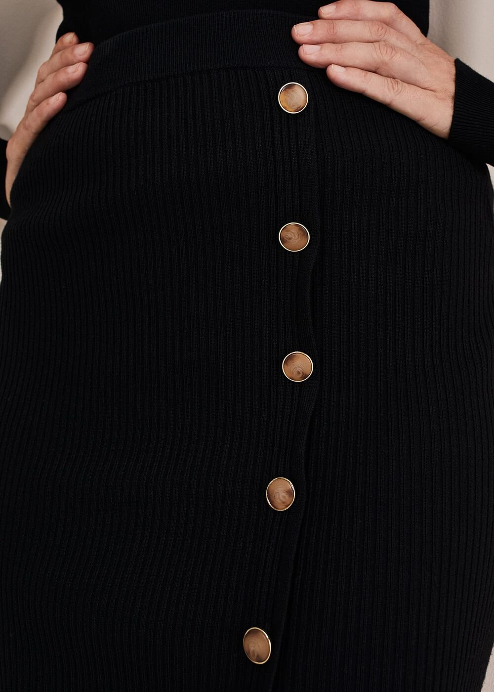 Irina Ribbed Button Detail Knit Skirt - Black