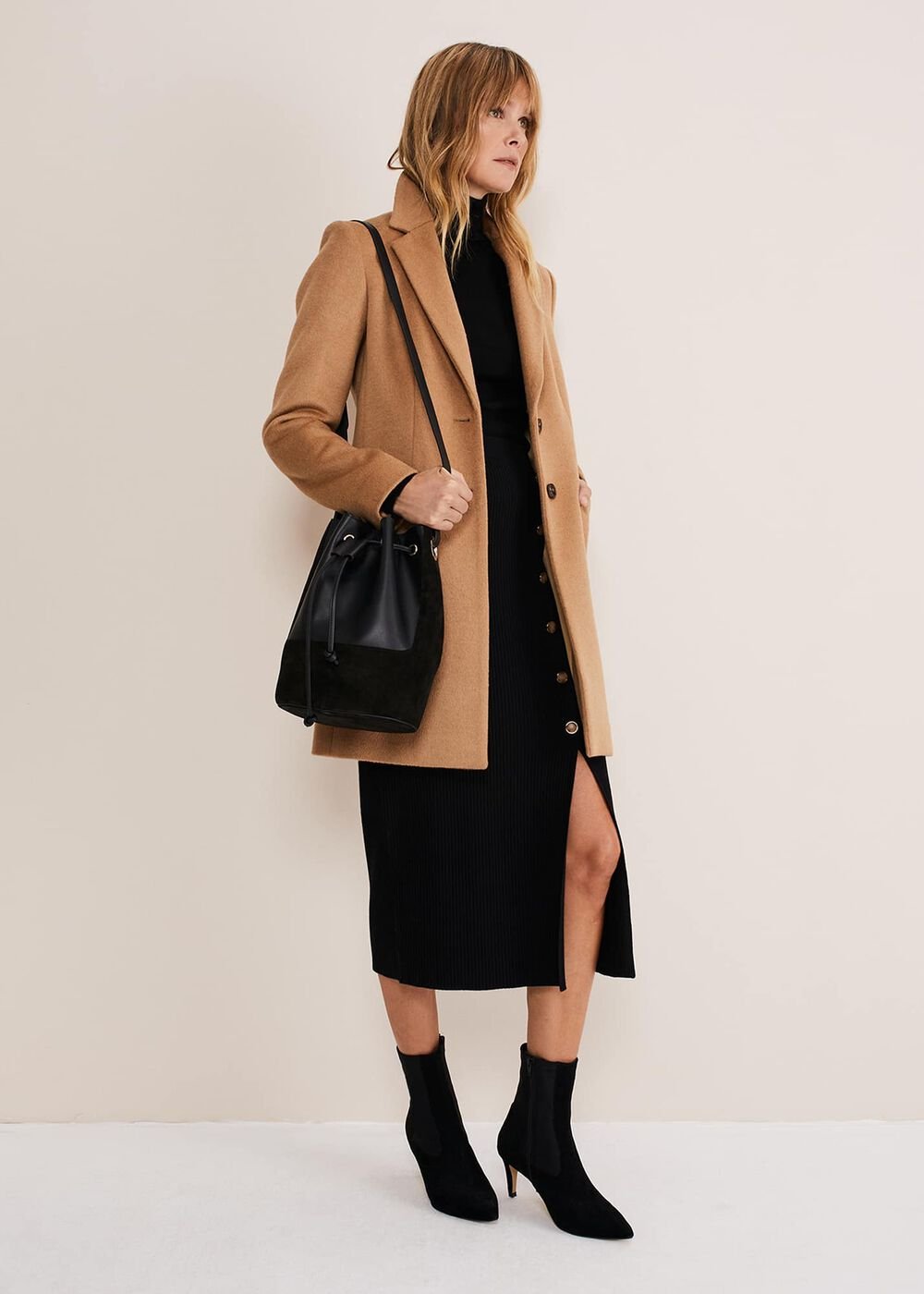 Irina Ribbed Button Detail Knit Skirt - Black