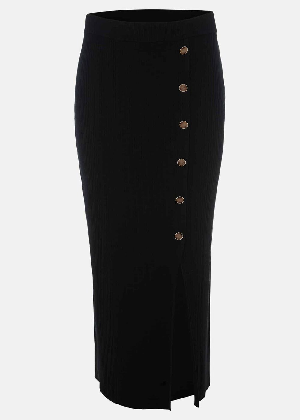 Irina Ribbed Button Detail Knit Skirt - Black