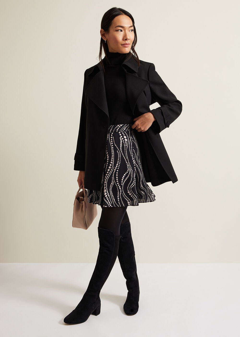 Ilaria Flippy Mini Pearl Print Skirt - Black