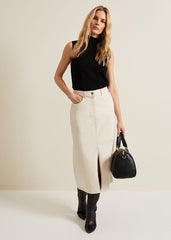 Amani Ecru Denim Midi Skirt - Natural
