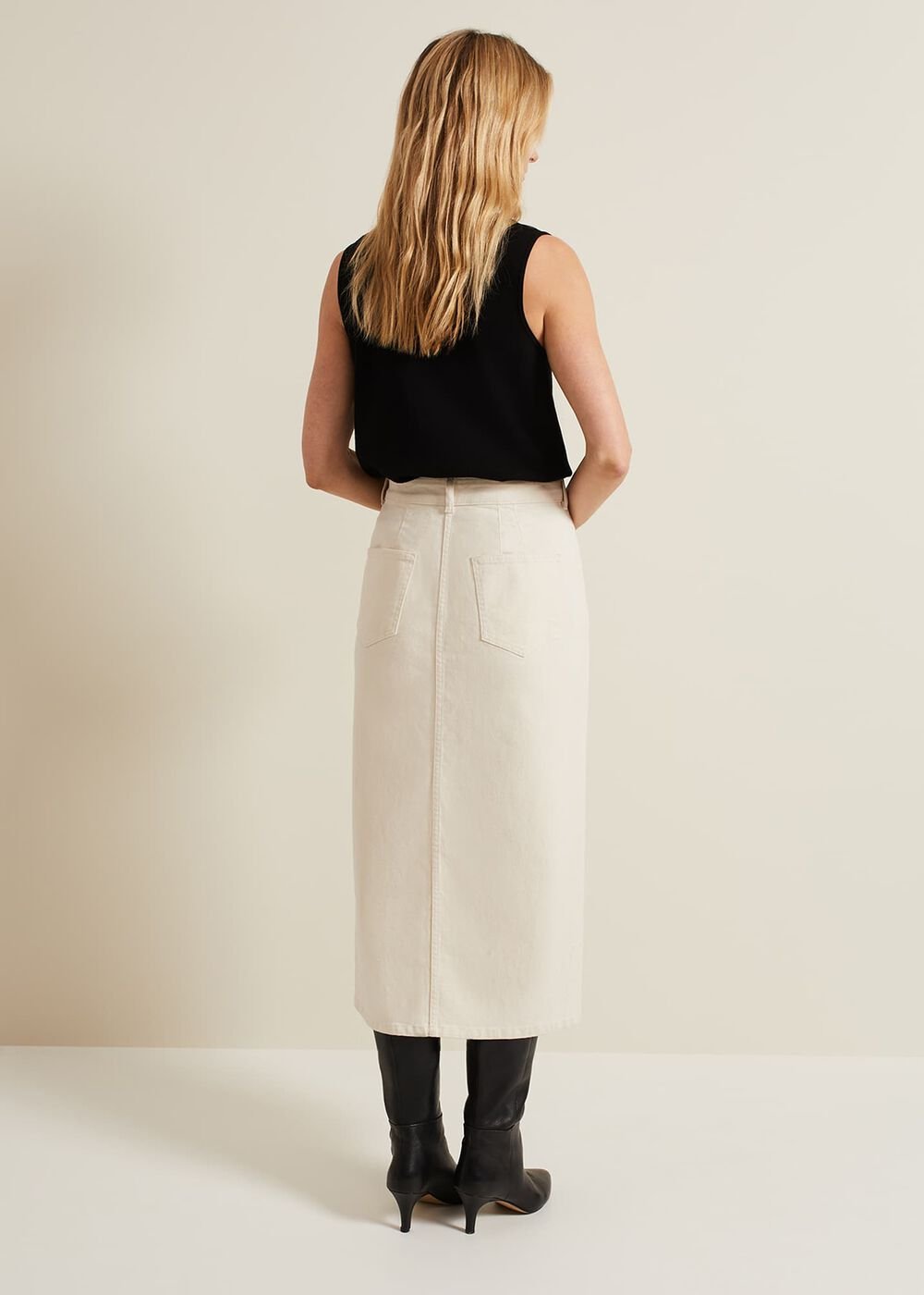 Amani Ecru Denim Midi Skirt - Natural