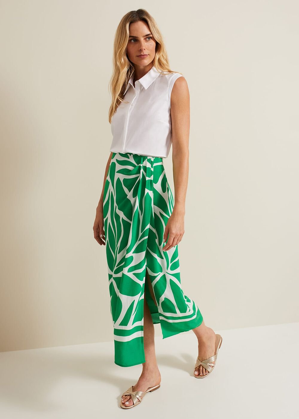 Presley Leaf Print Skirt - Green