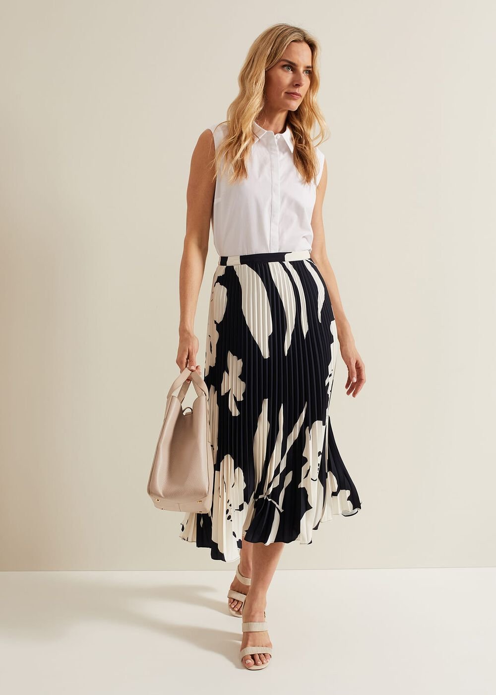 Elmina Floral Pleated Skirt - Navy/Ivory