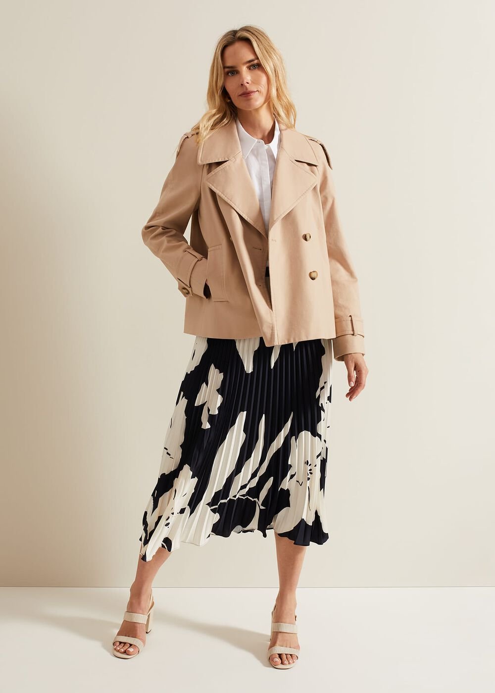 Elmina Floral Pleated Skirt - Navy/Ivory