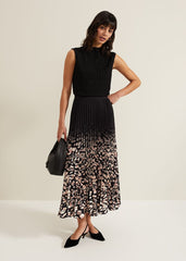 Elmina Abstract Print Pleated Skirt - Neutral