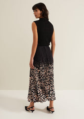Elmina Abstract Print Pleated Skirt - Neutral