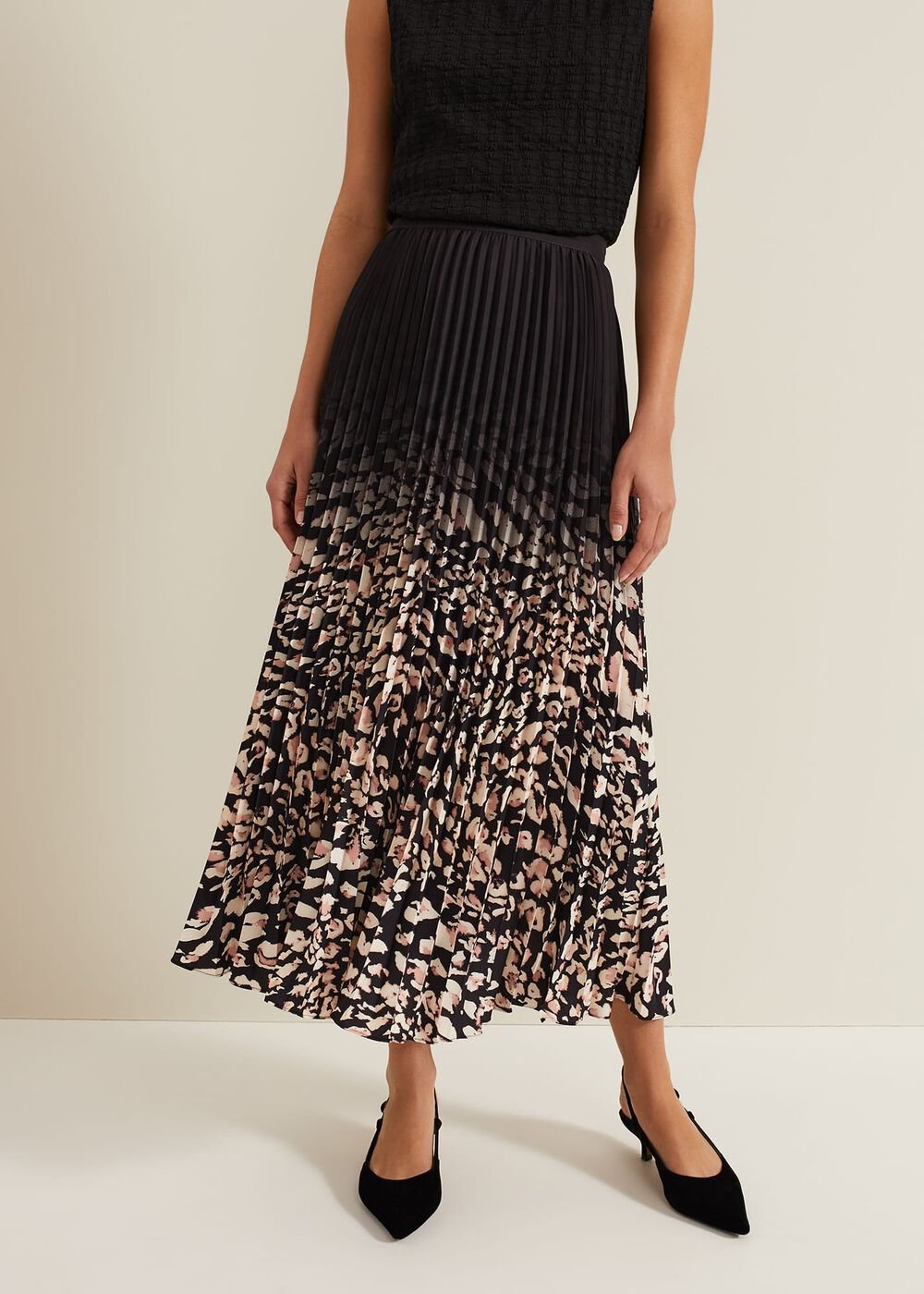 Elmina Abstract Print Pleated Skirt - Neutral