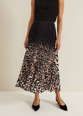 Elmina Abstract Print Pleated Skirt - Neutral