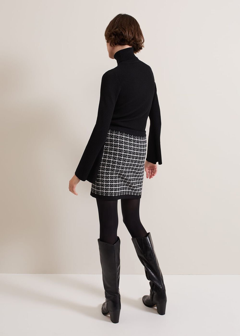 Tiffany Lurex Check Skirt - Black/Ivory