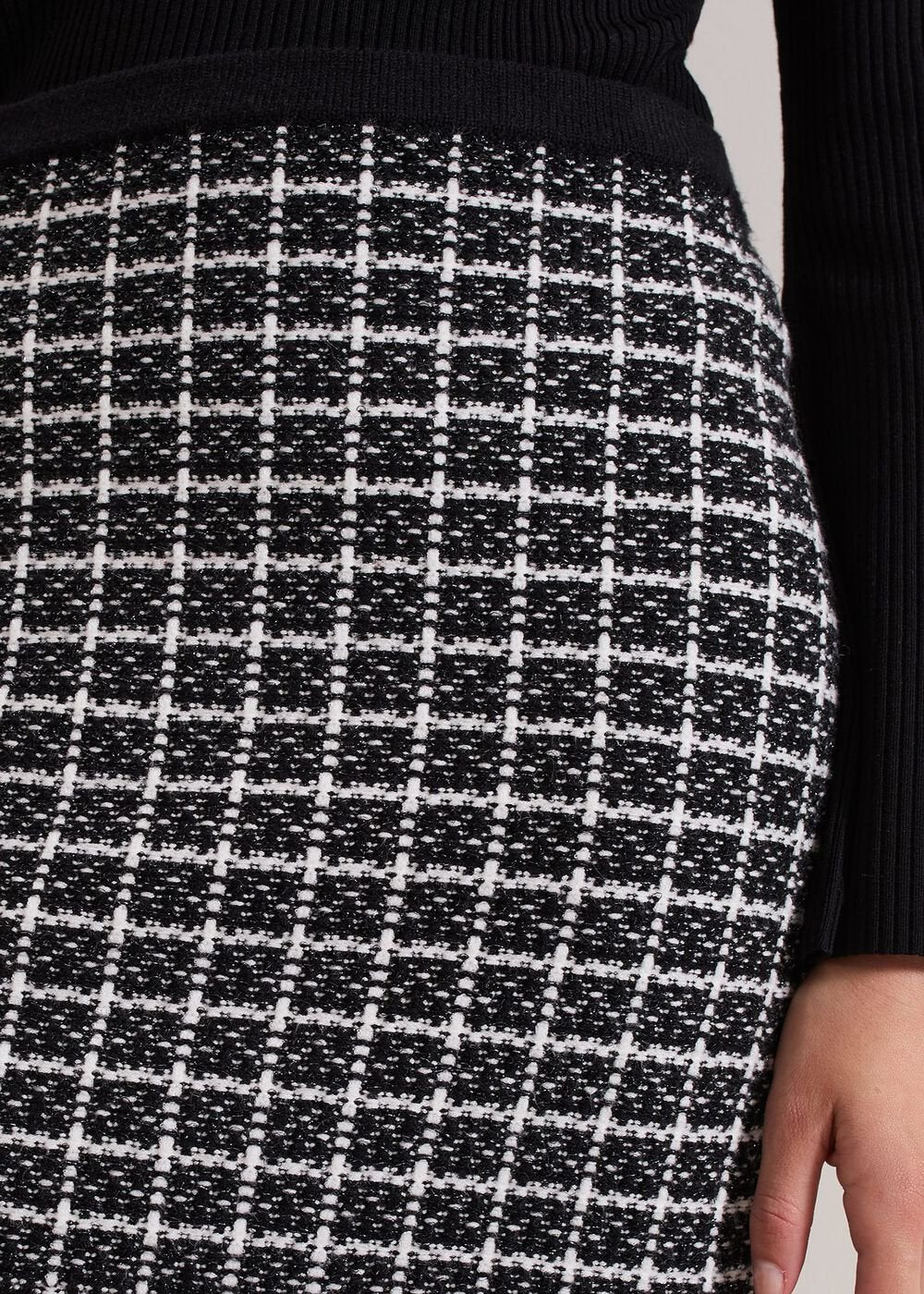 Tiffany Lurex Check Skirt - Black/Ivory