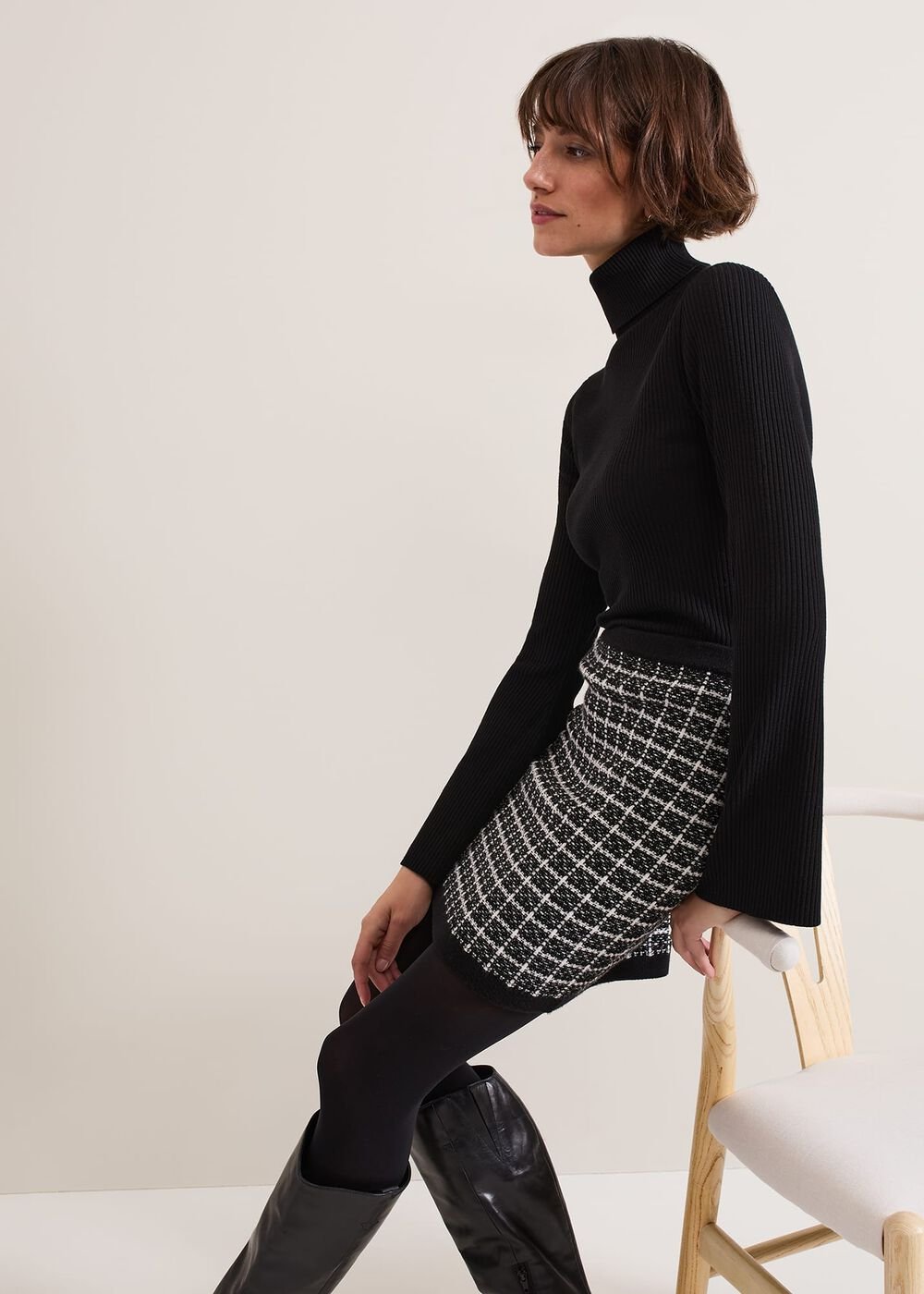 Tiffany Lurex Check Skirt - Black/Ivory