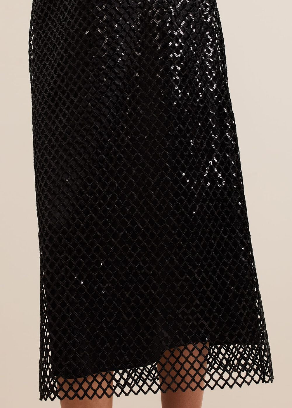 Mauve Black Mesh Sequin Midi Skirt - Black