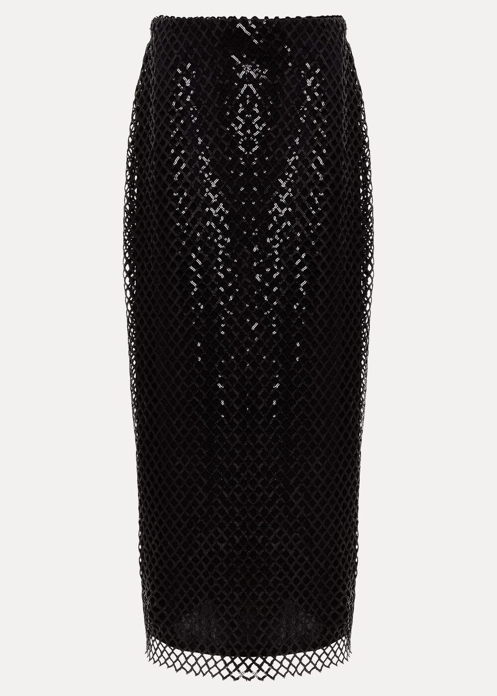 Mauve Black Mesh Sequin Midi Skirt - Black