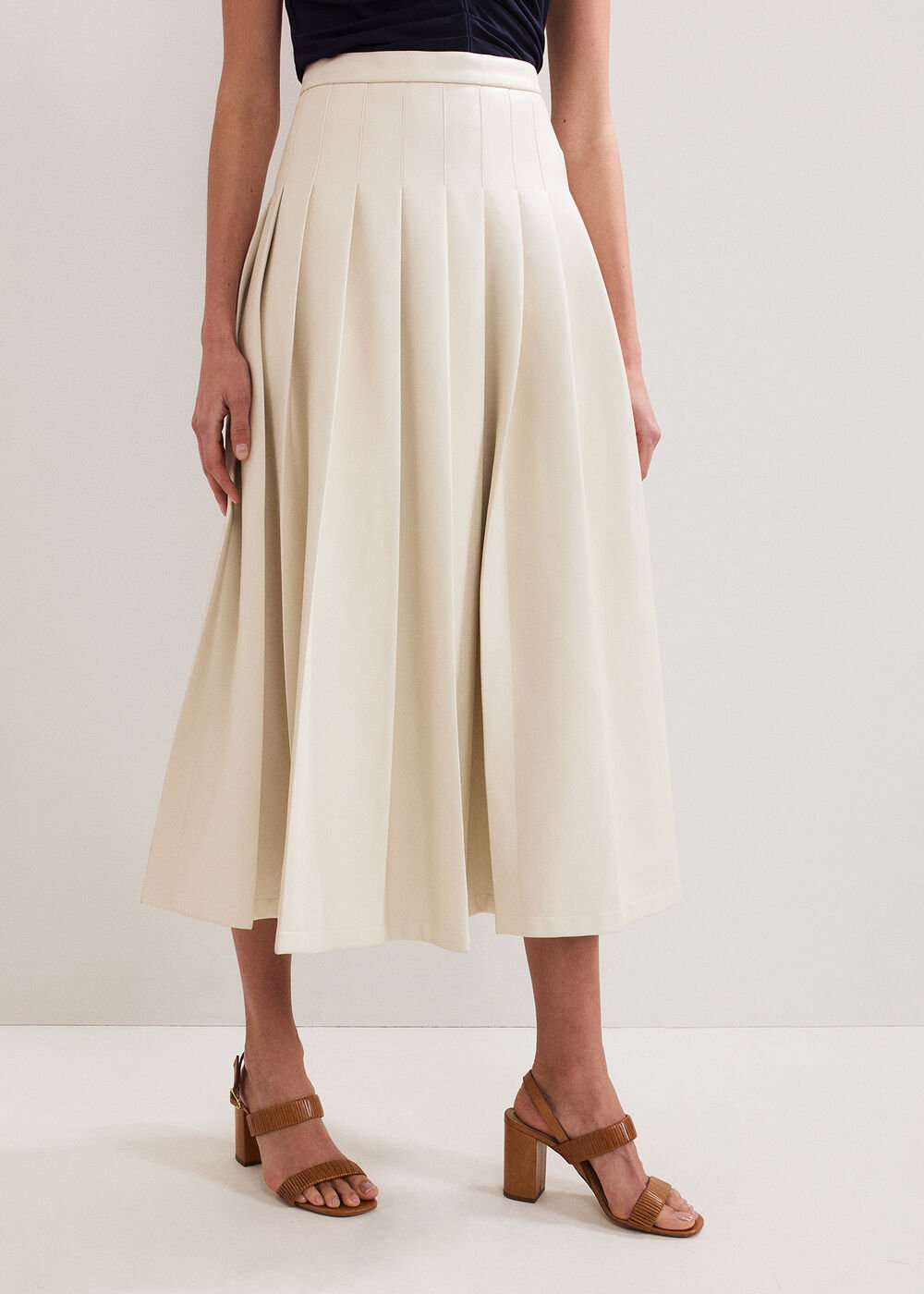 Susie Cream Pu Pleated Midi Skirt - Cream