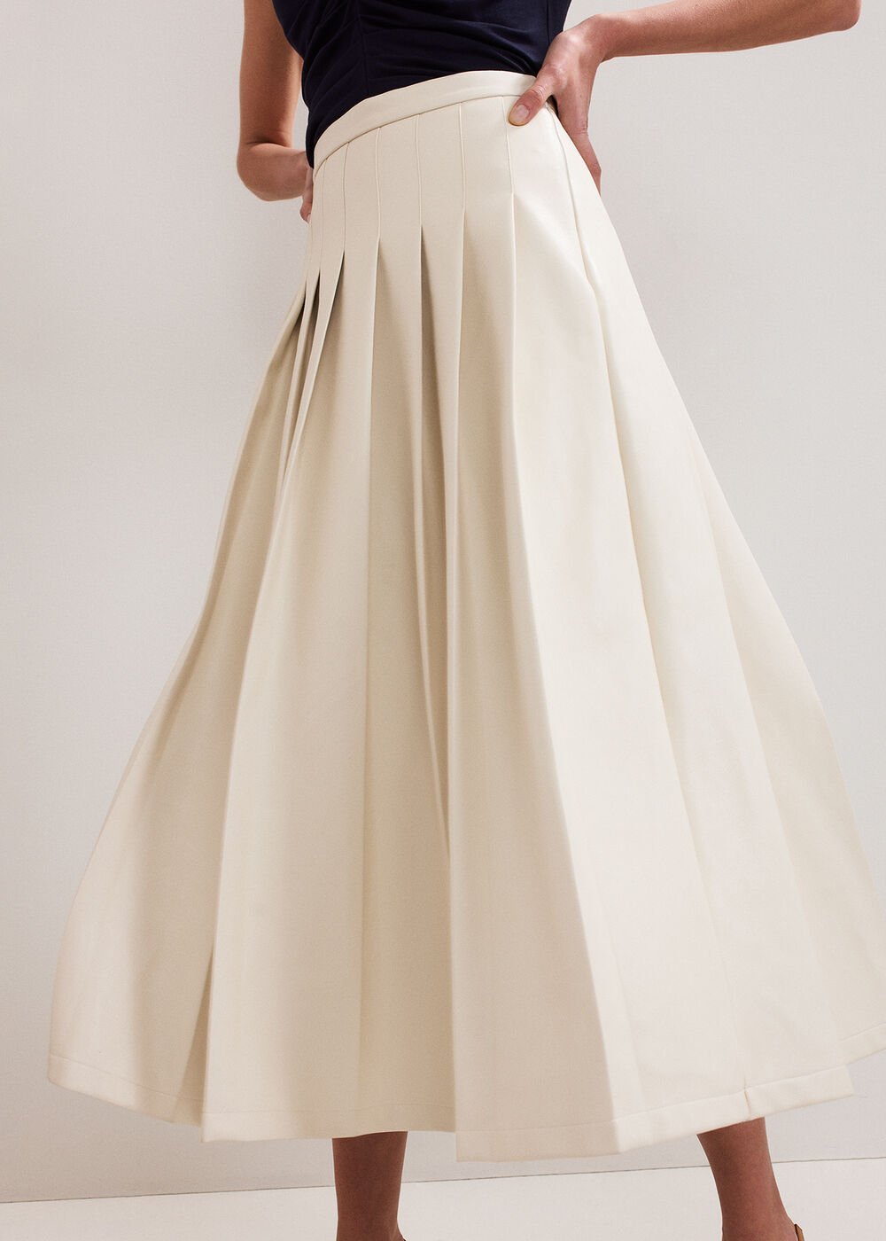 Susie Cream Pu Pleated Midi Skirt - Cream