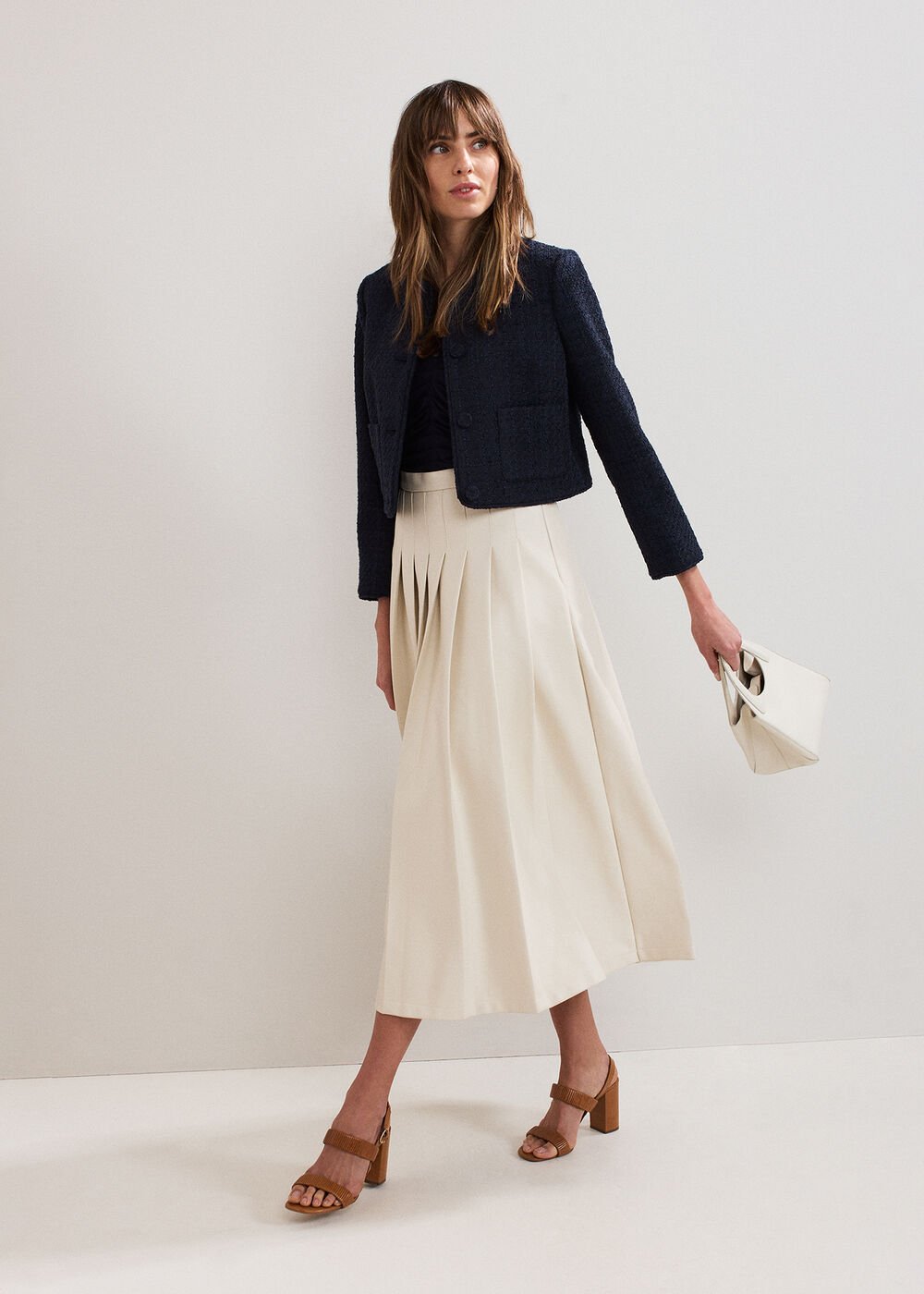 Susie Cream Pu Pleated Midi Skirt - Cream
