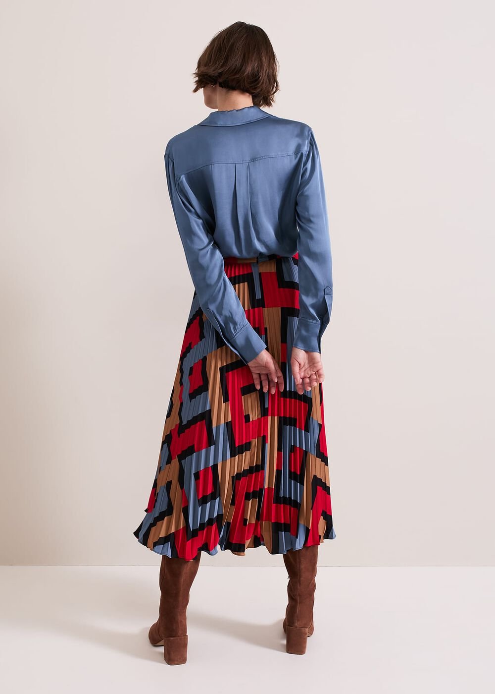 Elmina Geo Pleated Midi Skirt - Black