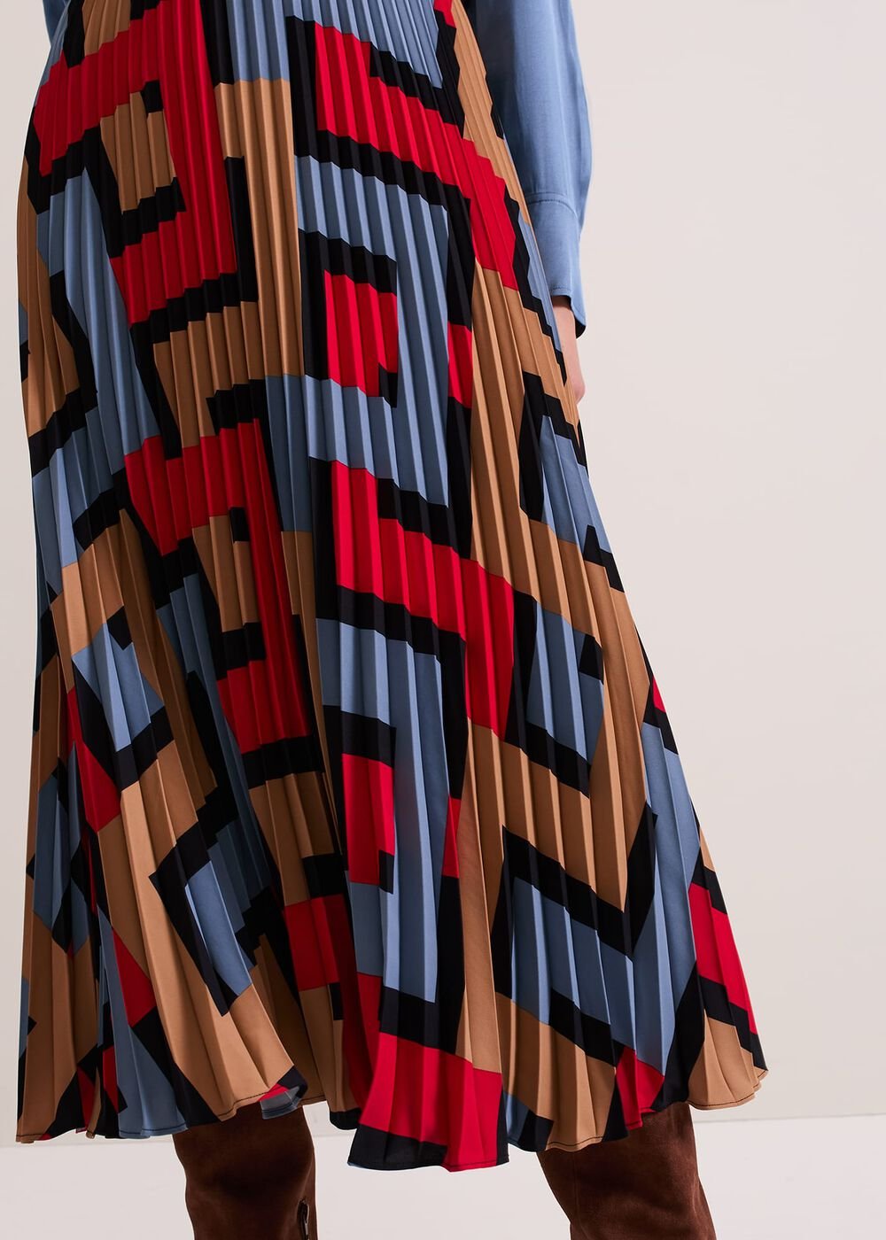 Elmina Geo Pleated Midi Skirt - Black