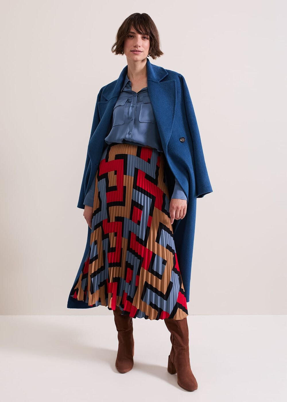 Elmina Geo Pleated Midi Skirt - Black