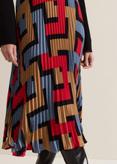 Petite Elmina Geo Pleated Midi Skirt - Black