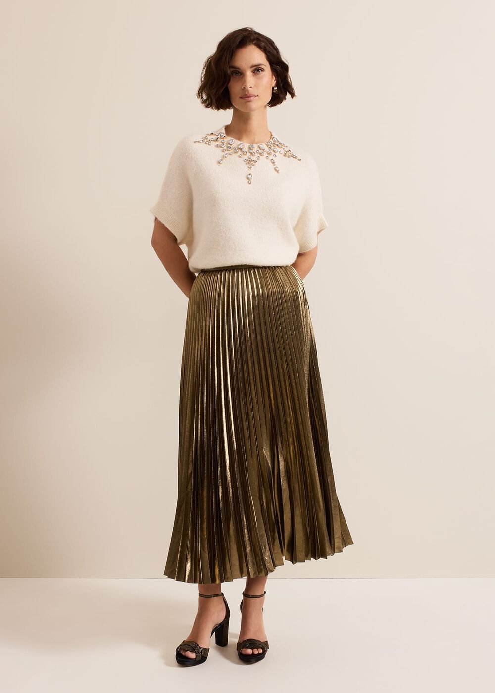 Dhalia Gold Foil Pleated Skirt - Gold