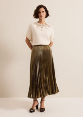 Dhalia Gold Foil Pleated Skirt - Gold