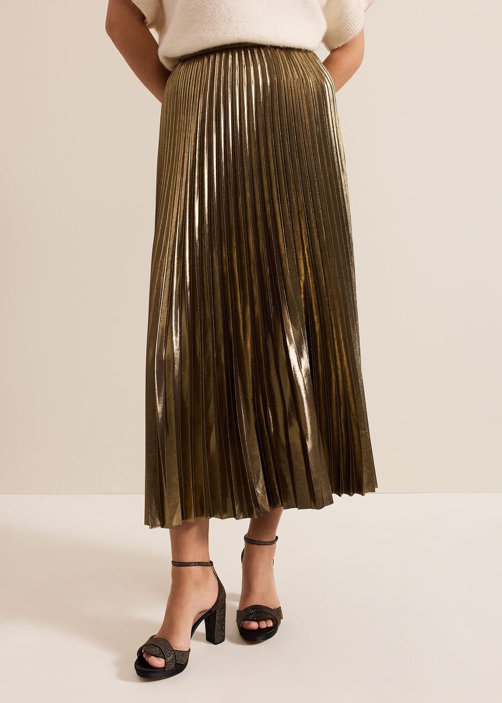 Dhalia Gold Foil Pleated Skirt - Gold