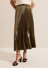 Dhalia Gold Foil Pleated Skirt - Gold