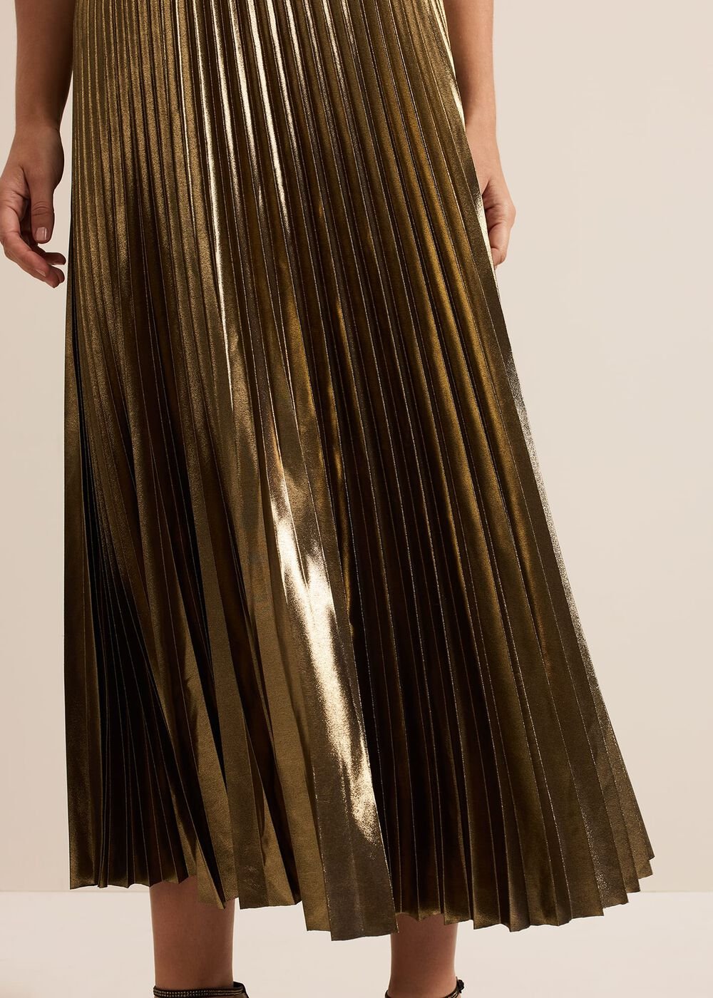 Dhalia Gold Foil Pleated Skirt - Gold