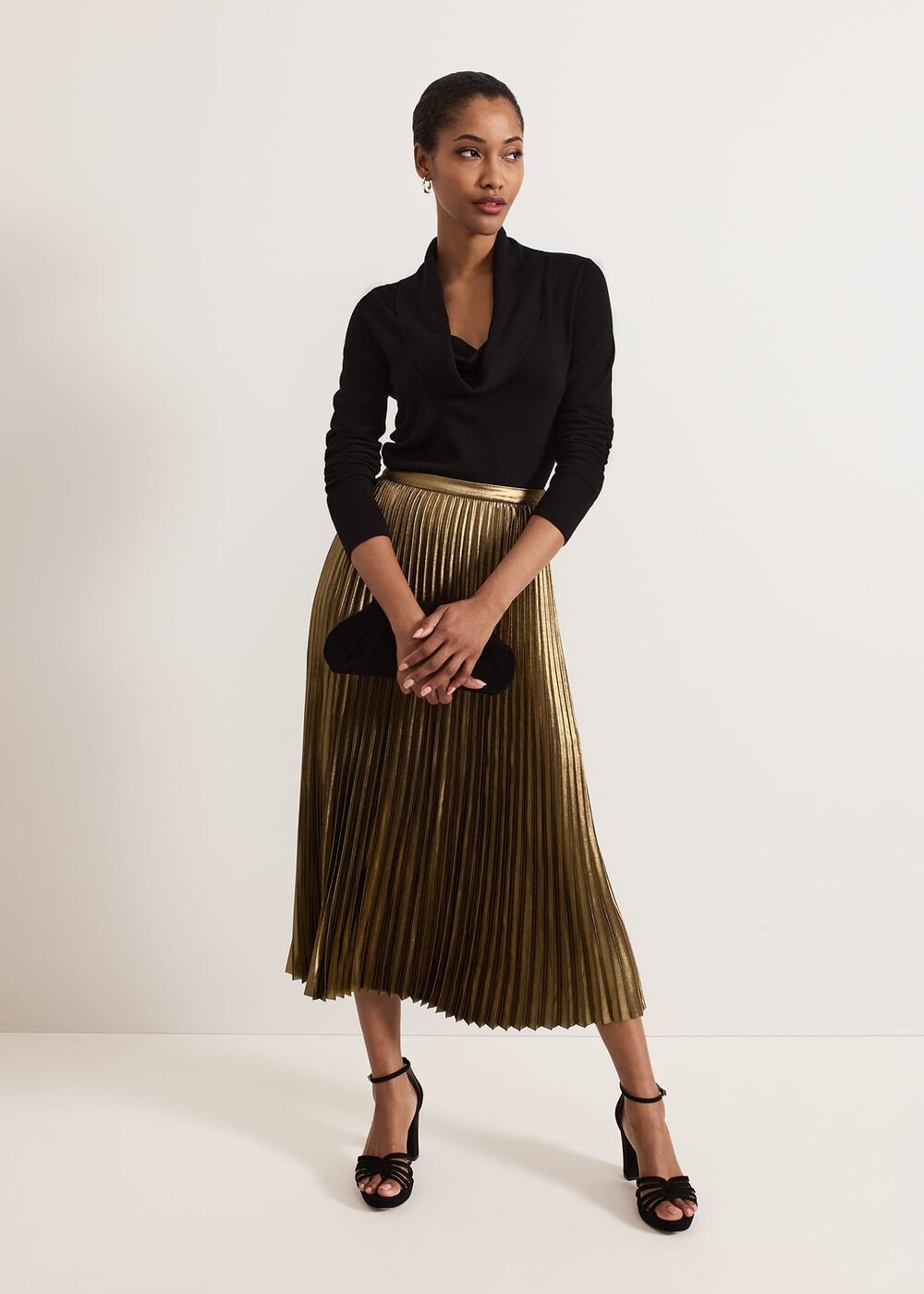 Dhalia Gold Foil Pleated Skirt - Gold