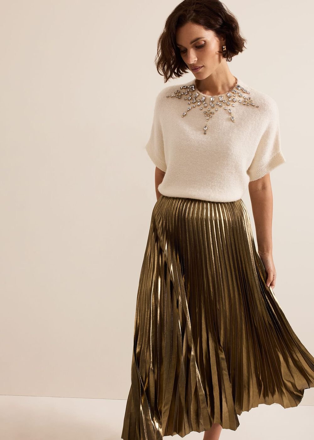 Dhalia Gold Foil Pleated Skirt - Gold