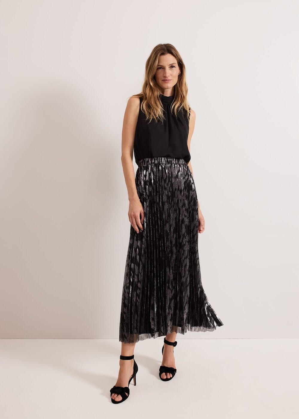 Zoe Metallic Pleated Skirt - Metallic