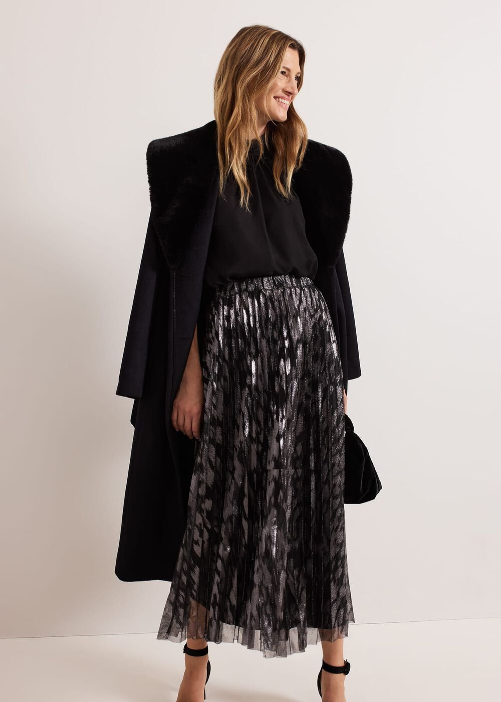 Zoe Metallic Pleated Skirt - Metallic