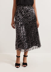 Petite Zoe Metallic Pleated Skirt - Metallic