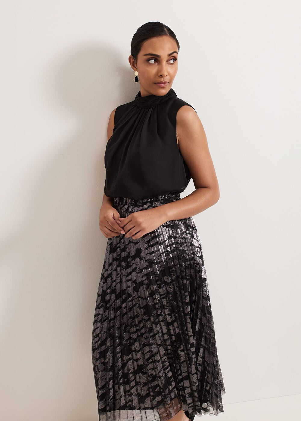 Petite Zoe Metallic Pleated Skirt - Metallic