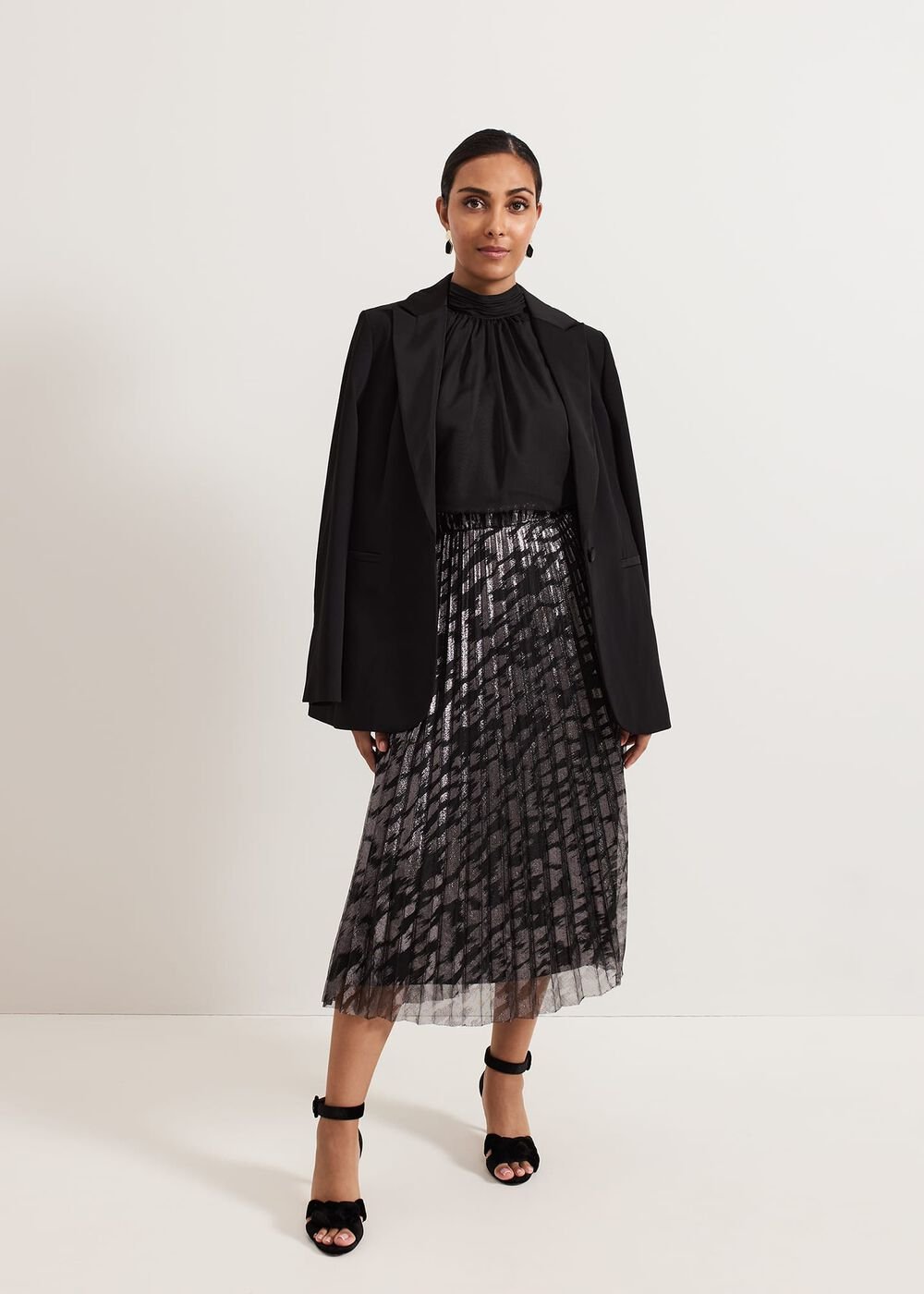 Petite Zoe Metallic Pleated Skirt - Metallic