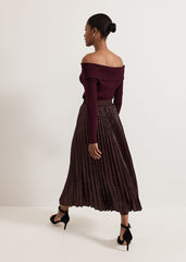 Alaina Sequin Pleated Skirt - Burgundy