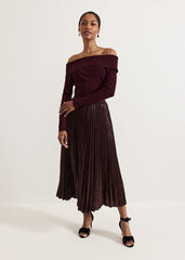Alaina Sequin Pleated Skirt - Burgundy
