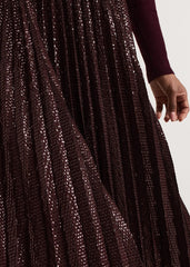 Alaina Sequin Pleated Skirt - Burgundy