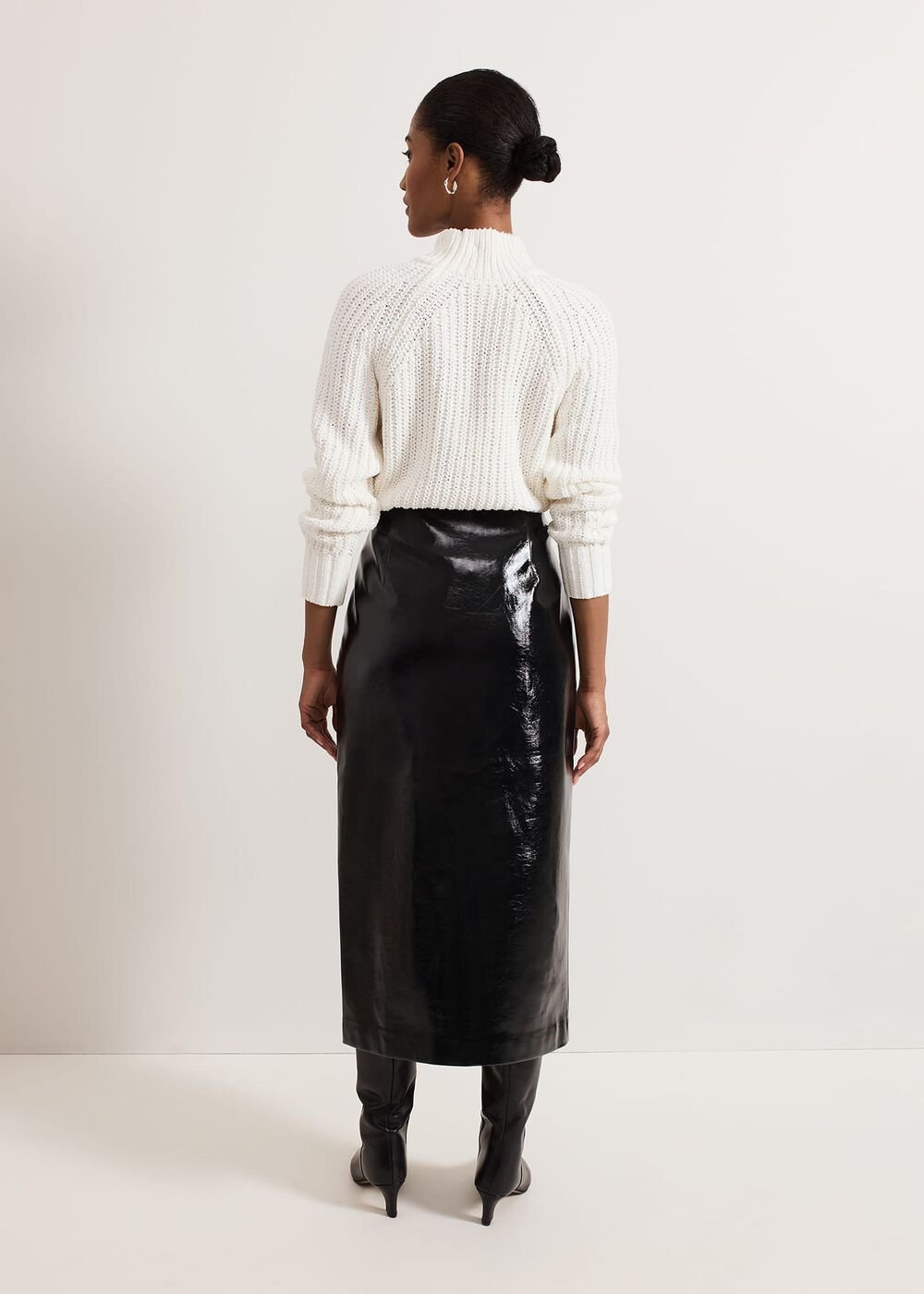 Tabby Black Vinyl Pu Pencil Skirt - Black