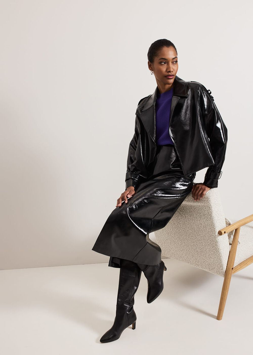 Tabby Black Vinyl Pu Pencil Skirt - Black