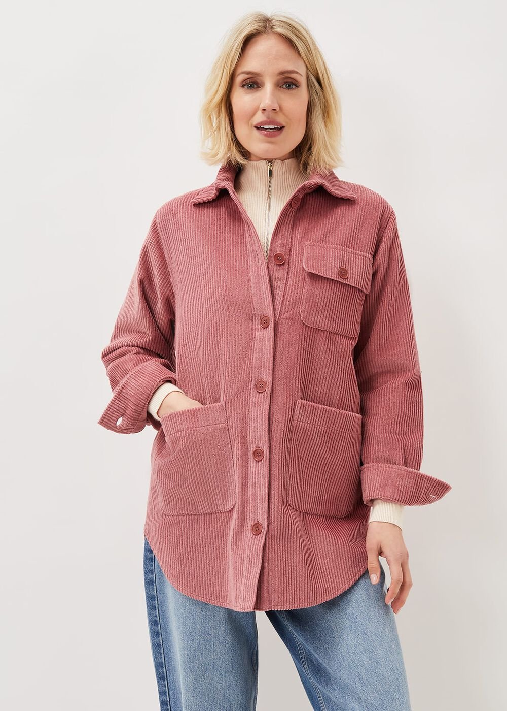 Katrina Cord Shacket - Rose
