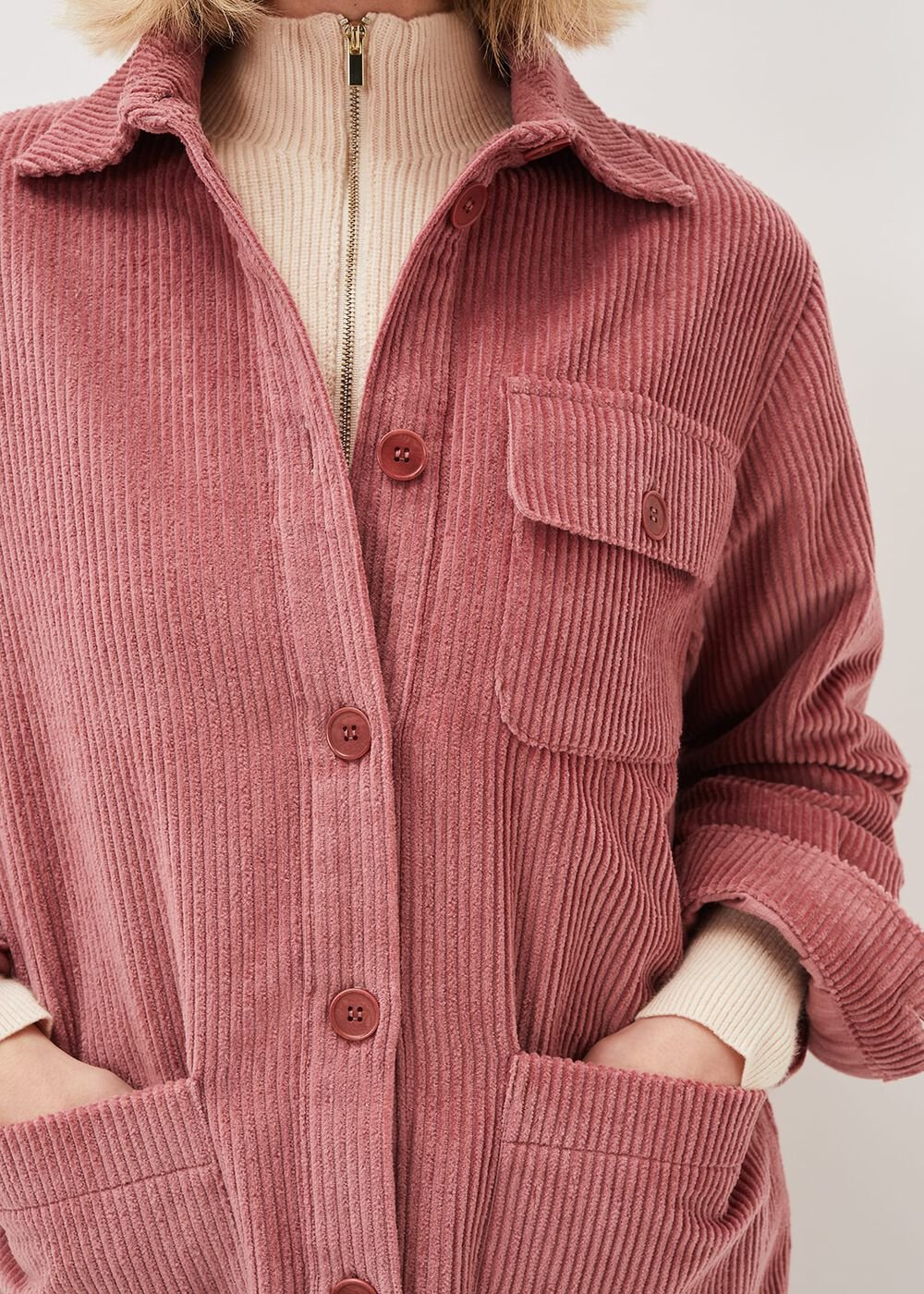 Katrina Cord Shacket - Rose
