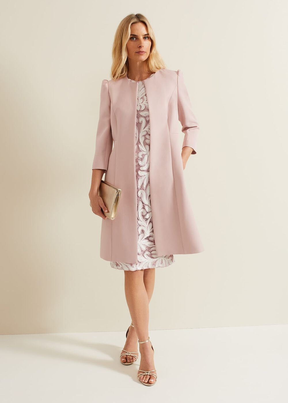 Venita Bow Long Jacket - Antique Rose