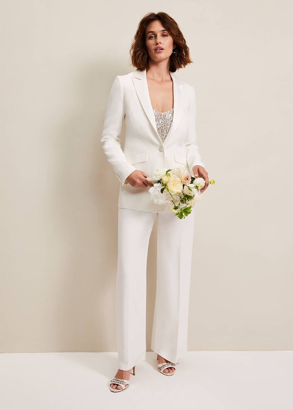 Beatriz White Satin Bridal Blazer - Ivory