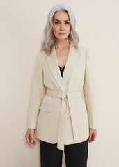 Inessa Linen Belted Blazer - Stone
