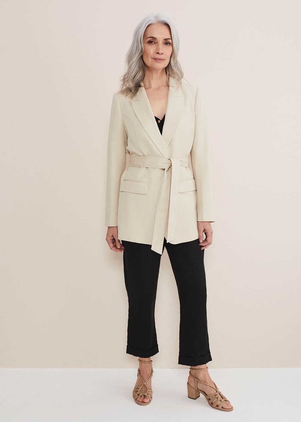 Inessa Linen Belted Blazer - Stone